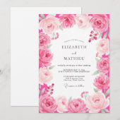 Invitation Mariage Romantique Rose Chaud (Devant / Derrière)