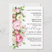 Invitation Mariage romantique rose et blanc de pivoine (Devant)
