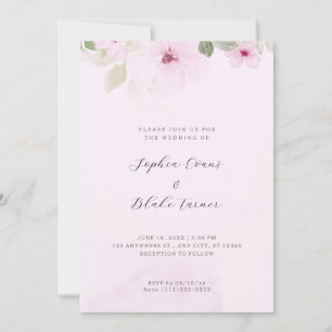 Invitation Mariage romantique rose et vert rose floral