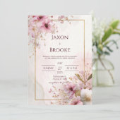 Invitation Mariage romantique rose fleurissant (Debout devant)