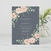 Invitation Mariage Romantique Rose Gris Ardoise (Debout devant)