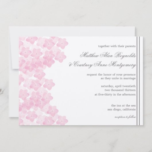 Invitation Mariage romantique rose Hydrangea Aquarelle Invite (Devant)