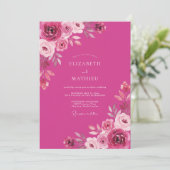 Invitation Mariage Romantique Rose Luxuriante Magenta (Debout devant)