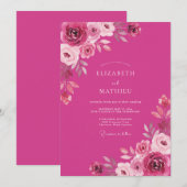 Invitation Mariage Romantique Rose Luxuriante Magenta (Devant / Derrière)