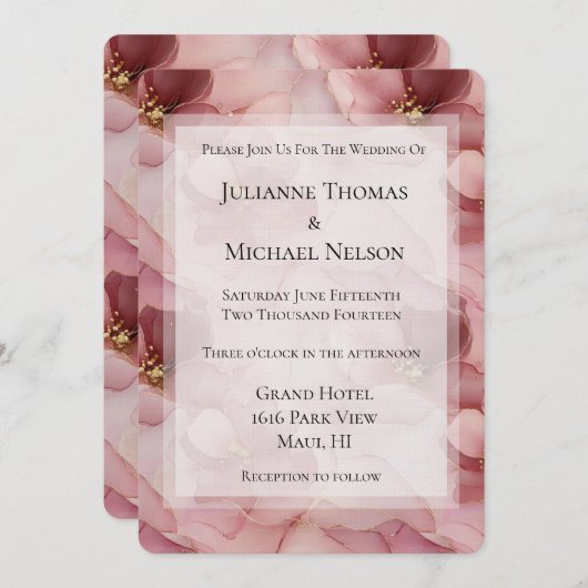 Invitation Mariage romantique rose pâle (Devant / Derrière)