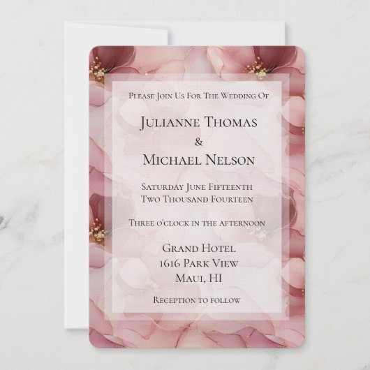 Invitation Mariage romantique rose pâle (Devant)