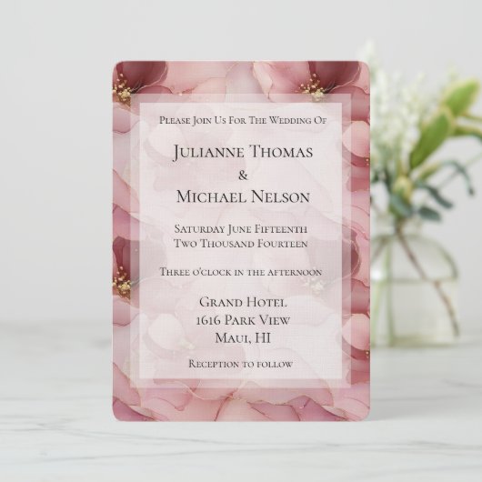 Invitation Mariage romantique rose pâle (Debout devant)