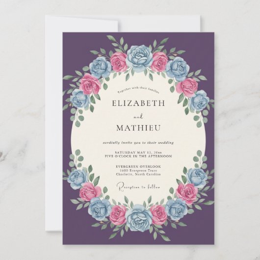 Invitation Mariage Romantique Rose Pourpre (Devant)