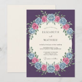 Invitation Mariage Romantique Rose Pourpre (Devant / Derrière)