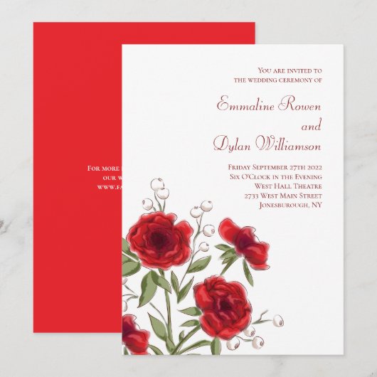 Invitation Mariage Romantique Rose Rouge (Devant / Derrière)