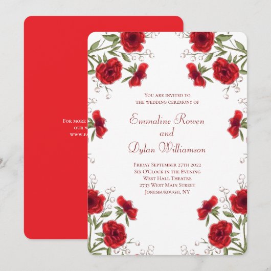 Invitation Mariage Romantique Rose Rouge (Devant / Derrière)