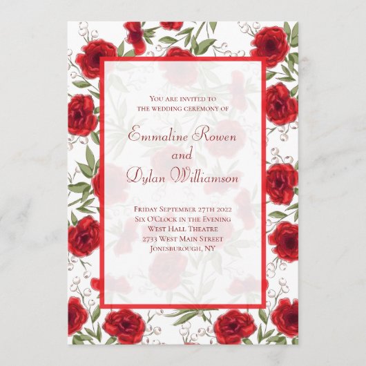 Invitation Mariage Romantique Rose Rouge (Devant)