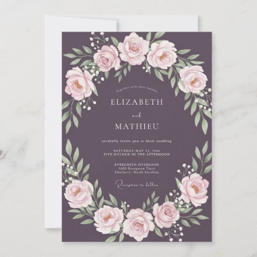 Invitation Mariage Romantique Rose Rouge Foncé (Devant)