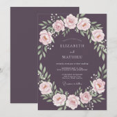 Invitation Mariage Romantique Rose Rouge Foncé (Devant / Derrière)
