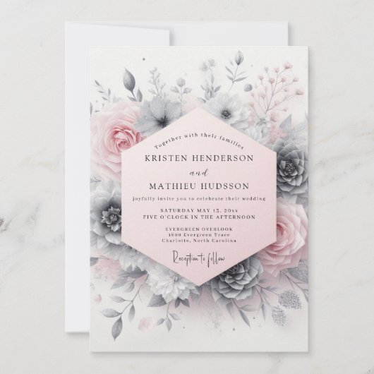 Invitation Mariage Romantique Rose Tranquille (Devant)