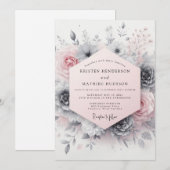 Invitation Mariage Romantique Rose Tranquille (Devant / Derrière)