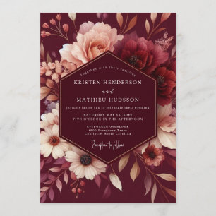 Invitation Mariage Romantique Rouge Bourguignon