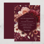 Invitation Mariage Romantique Rouge Bourguignon (Devant / Derrière)