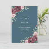 Invitation Mariage Romantique Royal Bleu Ardoise (Debout devant)