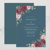 Invitation Mariage Romantique Royal Bleu Ardoise (Devant / Derrière)