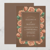 Invitation Mariage Romantique Rustique à Fleur de Corail (Devant / Derrière)