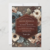 Invitation Mariage Romantique Rustique avec Fleurs de Bourgog (Devant)