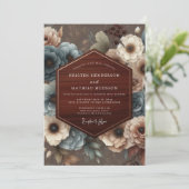 Invitation Mariage Romantique Rustique avec Fleurs de Bourgog (Debout devant)