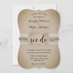 Invitation Mariage Romantique Rustique Campagne Toile de Jute