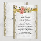 Invitation Mariage Romantique Rustique en Toile de Jute et De (Devant / Derrière)