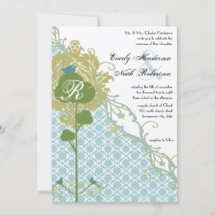 Invitation Mariage Romantique Rustique Oiseaux Menthe Damas