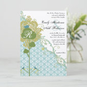 Invitation Mariage Romantique Rustique Oiseaux Menthe Damas (Debout devant)