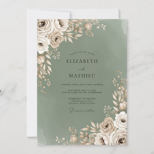 Invitation Mariage Romantique Sage Bloom (Devant)