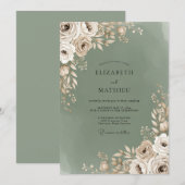 Invitation Mariage Romantique Sage Bloom (Devant / Derrière)
