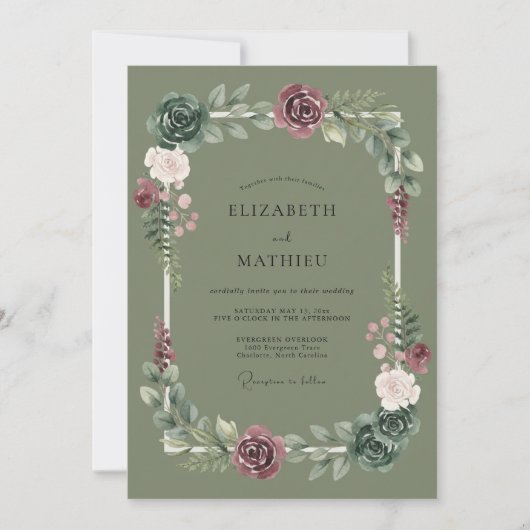 Invitation Mariage Romantique Sage Flourish (Devant)