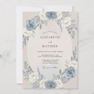 Invitation Mariage Romantique Sérénité Bleu Poussiéreux
