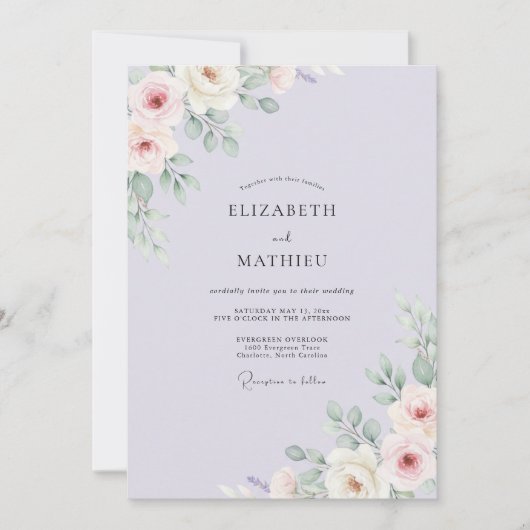 Invitation Mariage Romantique Sérénité Lilas (Devant)