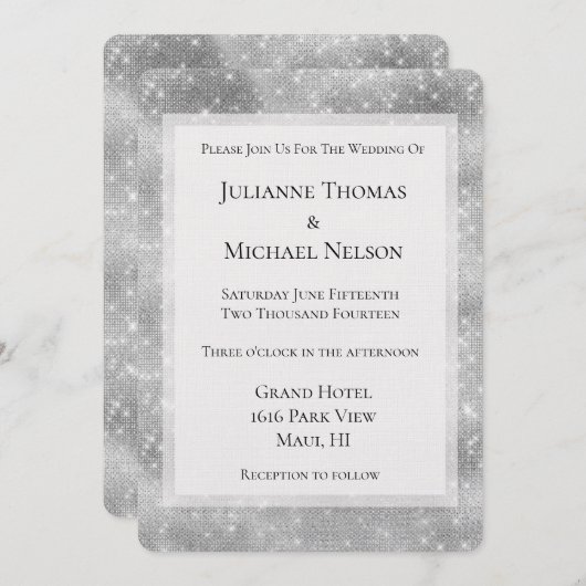 Invitation Mariage romantique Silver Sparkle Glitz (Devant / Derrière)