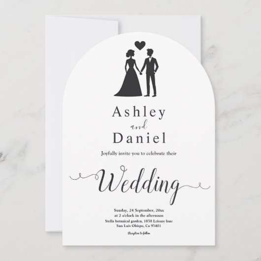 Invitation Mariage Romantique Simple Noir Et Blanc Élégant (Devant)