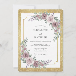 Invitation Mariage Romantique Solennel en Or