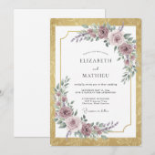 Invitation Mariage Romantique Solennel en Or (Devant / Derrière)
