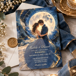 Invitation Mariage Romantique sous la Pleine Lune à Minuit Ci