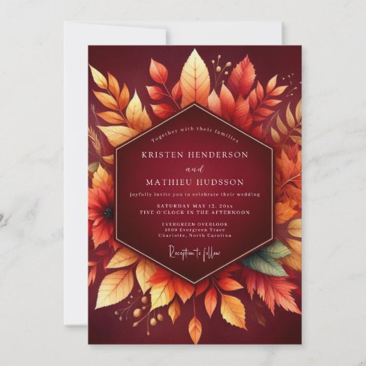 Invitation Mariage Romantique sous le Feuillage d'Automne Bou (Devant)