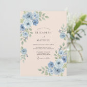 Invitation Mariage Romantique Splendide Bleu Ciel (Debout devant)