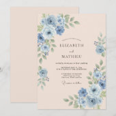 Invitation Mariage Romantique Splendide Bleu Ciel (Devant / Derrière)