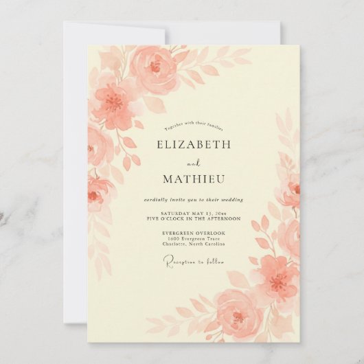 Invitation Mariage Romantique Subtil Abricot (Devant)