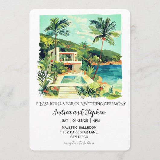 Invitation Mariage romantique sur une île tropicale (Devant)