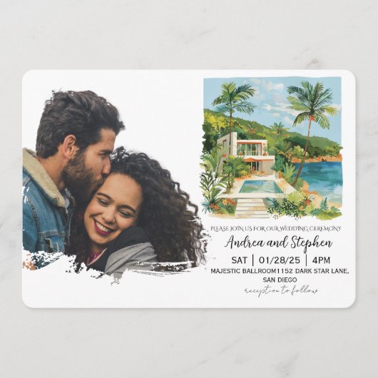 Invitation Mariage romantique sur une île tropicale (Devant)