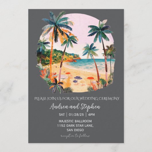 Invitation Mariage romantique sur une île tropicale (Devant)