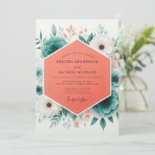 Invitation Mariage Romantique Teal Bloom (Debout devant)
