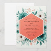 Invitation Mariage Romantique Teal Bloom (Devant / Derrière)